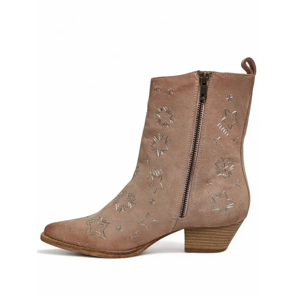 Free People Bowers Pink Star Moon Embroidered Western Boots 9 39 NWOT Distressed - Picture 2 of 10